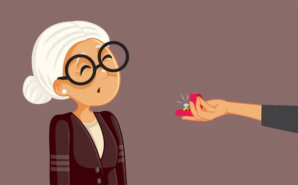 Senior Woman Surprised Marriage Proposal Vector Cartoon Illustration — Stockový vektor