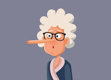 Liar Senior Woman with Long Nose Vector Cartoon clipart