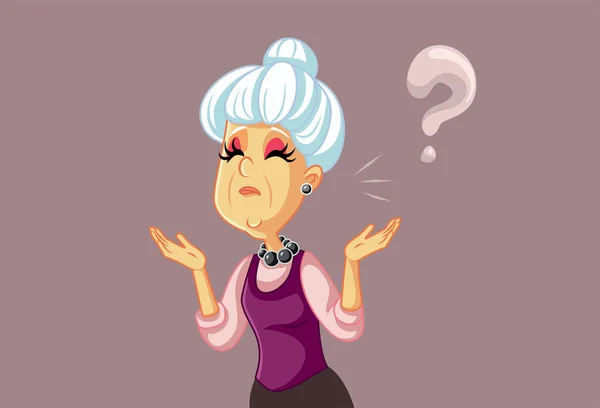 Senior Woman Thinking Having Many Questions Vector Illustration — Stockový vektor