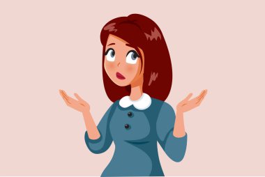 Kadın omuz silkiyor Ne yapacağını merak ediyor Vektör Karikatürü