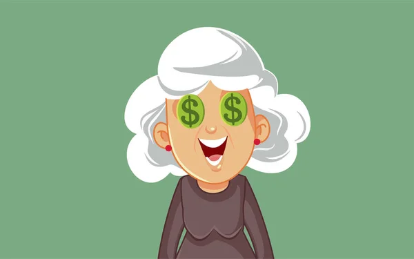 Ηλικιωμένη Γυναίκα Σκέφτεται Χρήματα Διάνυσμα Εικονογράφηση Κινουμένων Σχεδίων — Διανυσματικό Αρχείο
