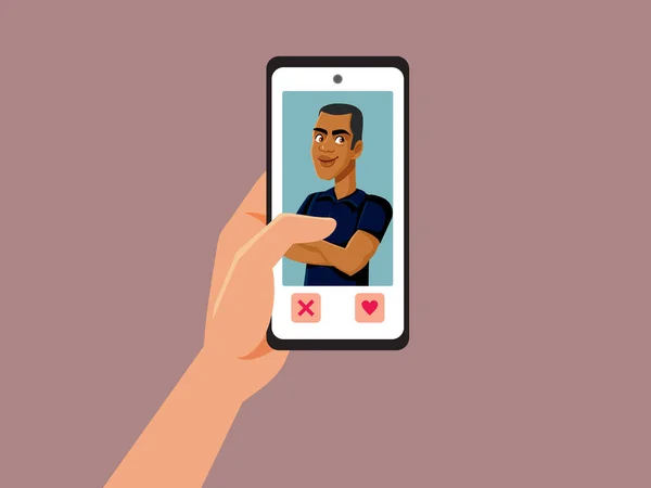 Vrouw Controleren Dating App Vector Cartoon Illustratie — Stockvector