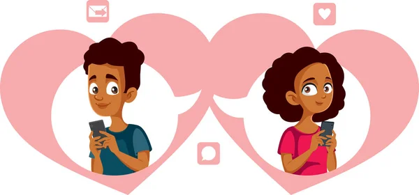 Tiener Paar Uitwisselen Van Liefde Teksten Vector Cartoon Illustratie — Stockvector