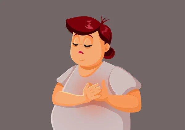 Overweight Adult Woman Feeling Chest Pains Vector Illustration — Stock Vector