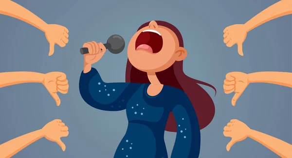 Girl Terrible Singing Voice Receiving Negative Feedback Vector Cartoon - Stok Vektor