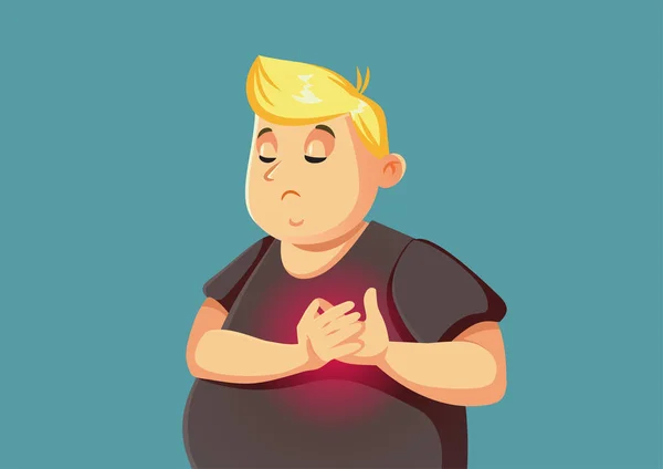 Übergewichtige Erwachsene Männer Fühlen Brustschmerzen Vektor Illustration — Stockvektor
