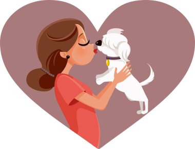 Mutlu Kadın Evcil Köpek Vektörü Çizgi Filmini Tutuyor