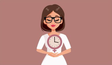 Adult Woman Holding a Clock Conceptual Vector Illustration clipart