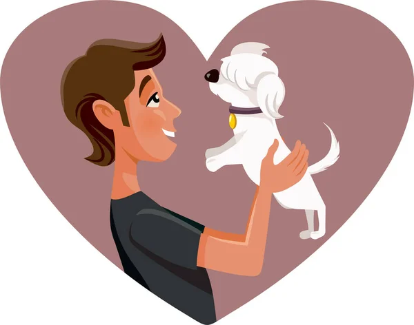 Happy Man Holding His Pet Dog Vector Cartoon Illustration — ストックベクタ