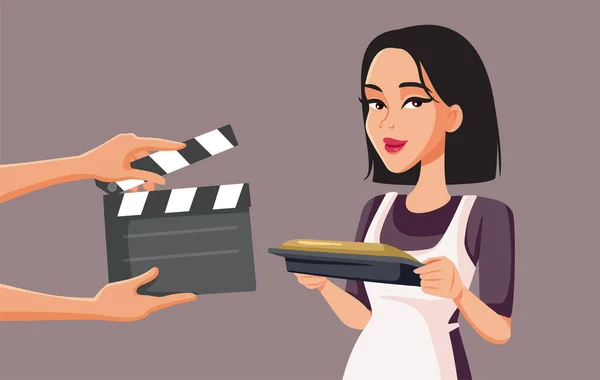 Crew Filming Culinary Show Amateur Cooks Vector Cartoon Illustration — стоковый вектор