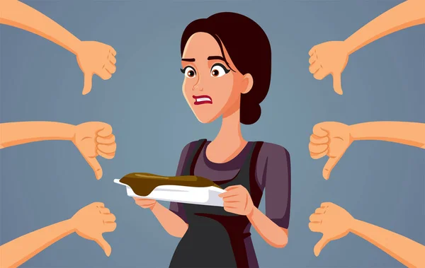 Stressed Woman Unable Cook Failing Recipe Vector Cartoon Illustration — стоковый вектор