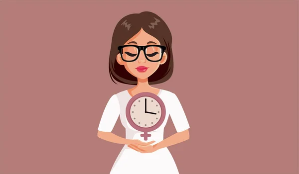 Adult Woman Holding Clock Conceptual Vector Illustration — стоковый вектор