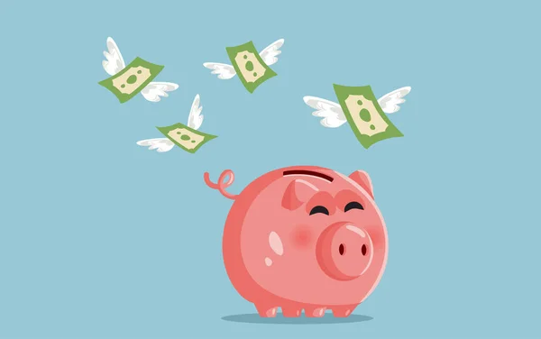 Money Flying Away Piggy Bank Tijdens Inflatie Vector Cartoon Illustratie — Stockvector