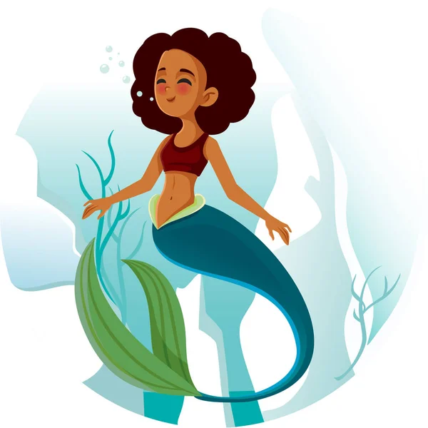 Mermaid Girl Swimming Underwater Vector Cartoon Illustration — Stock Vector