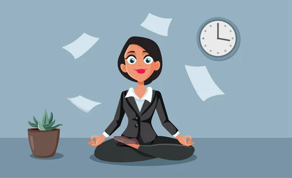 Businesswoman Yoga Pose Office Vector Cartoon Illustration — Image vectorielle