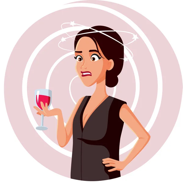 Mulher Tipsy Segurando Copo Vinho Vector Cartoon Ilustração — Vetor de Stock