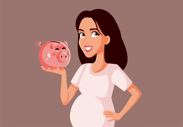 Donna Incinta Che Tiene Piggy Bank Vector Illustrazione Del Fumetto — Vettoriale Stock