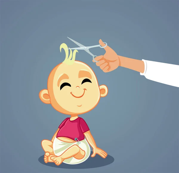 Parent Trimming Hairs His Little Baby Vector Cartoon Illustration — Stockvector