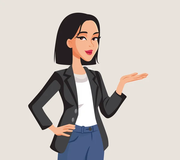 Businesswoman Making Presentation Gesture Vector Cartoon Character — Archivo Imágenes Vectoriales