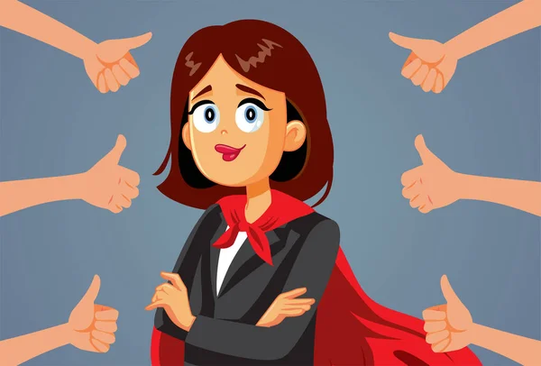 People Appreciating Superhero Businesswoman Vector Cartoon Illustration — Stockový vektor