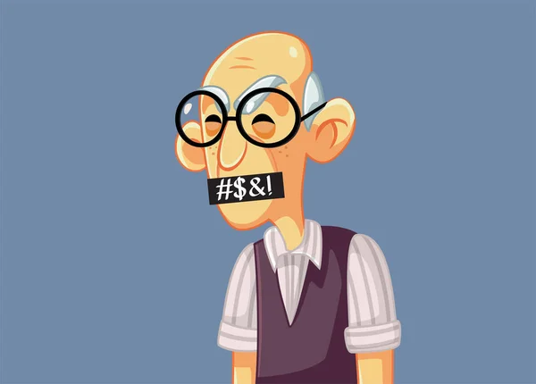 Grumpy Old Man Swearing Cursing Vector Cartoon — Vetor de Stock