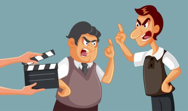 Two Men Fighting on a Reality TV Show Vector Cartoon