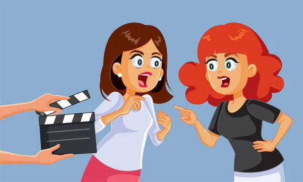 Angry Housewives Fighting Reality Show Vector Cartoon Illustration —  Vetores de Stock