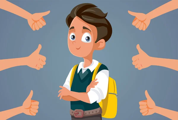 Thumbs Clever Bright Male Student Vector Cartoon — Stock Vector
