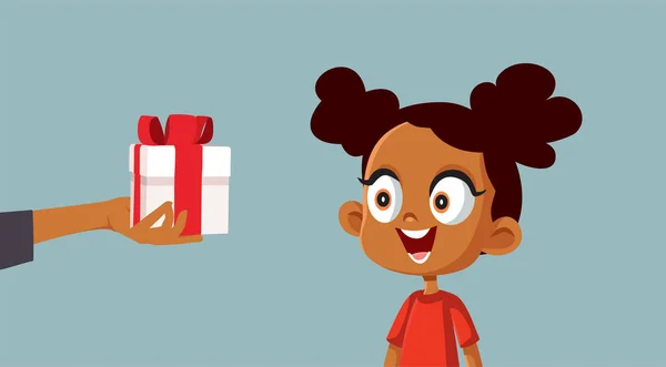 Happy Little Girl Receiving Birthday Gift Vector Cartoon Illustration — стоковый вектор