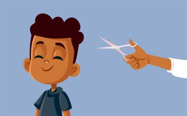 Mutlu Küçük Çocuk Profesyonel Saç Kesimi Vektörü Çizgisi Çekiyor