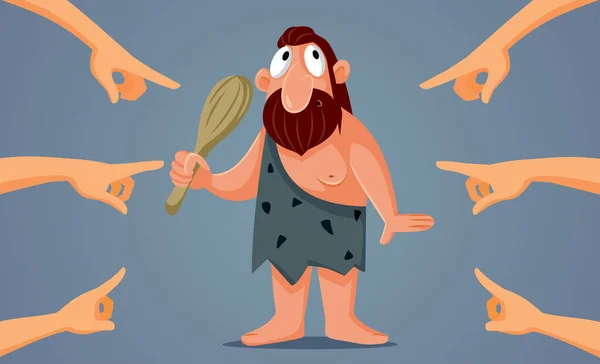 Hands Pointing Caveman Vector Cartoon Illustration - Stok Vektor