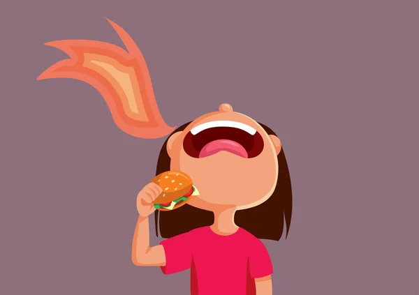 Little Girl Having Spicy Burger Funny Cartoon Illustration — ストックベクタ