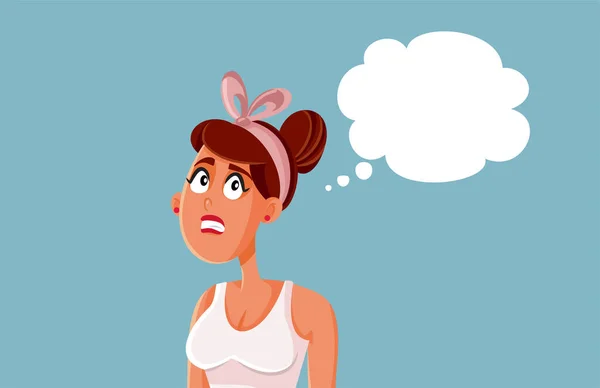 Stressed Confused Woman Thinking Bubble Vector Cartoon — Stockvektor