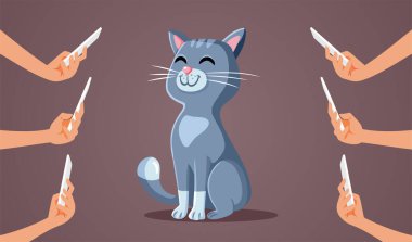 People Filming Cute Cat Creating Funny Viral Videos Vector Cartoon clipart