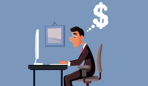 Entrepreneur Working Hours Thinking Making Money Vector Cartoon — Stockvektor