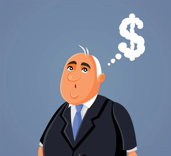 Empresário Engraçado Pensando Fazer Dinheiro Vector Cartoon —  Vetores de Stock