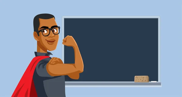 Strong Super Teacher Celebrating Education Vector Cartoon Illustration — 스톡 벡터