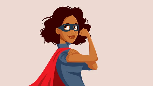 Powerful Superhero Woman African Ethnicity Vector Cartoon Character — Vetor de Stock