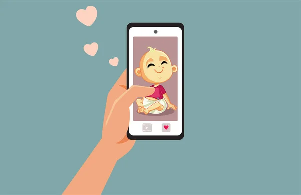 Person Watching Baby Viral Videos Vector Cartoon Illustration — ストックベクタ