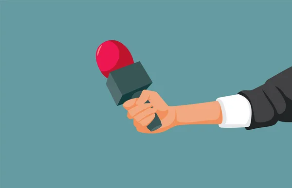 Hand Holding Microphone Interview Vector Cartoon Illustration — Vettoriale Stock