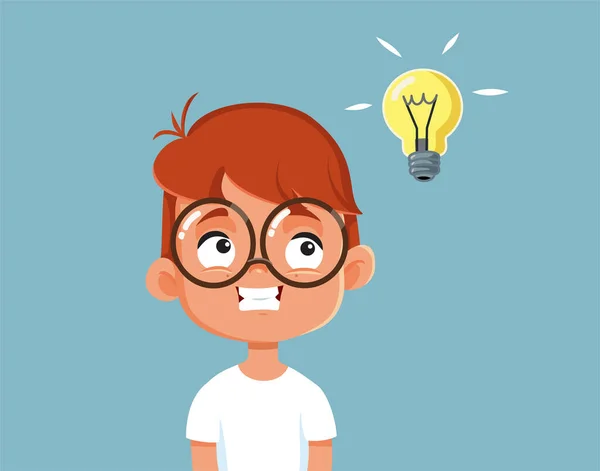 Clever Little Boy Having Brilliant Idea Vector Cartoon — Stock Vector