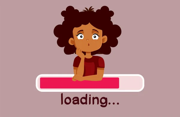 Bored Little Girl Waiting Web Page Load Vector Cartoon — Διανυσματικό Αρχείο