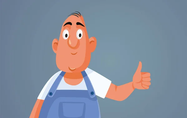 Smiling Worker Holding Thumbs Vector Cartoon Illustration - Stok Vektor