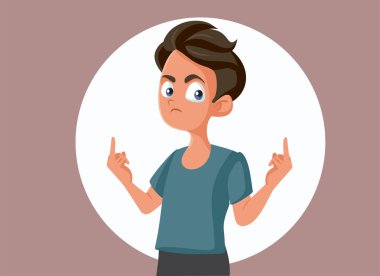 Öfkeli Genç Çocuk Orta Parmak Vektör Çizgi Filmini Çeviriyor