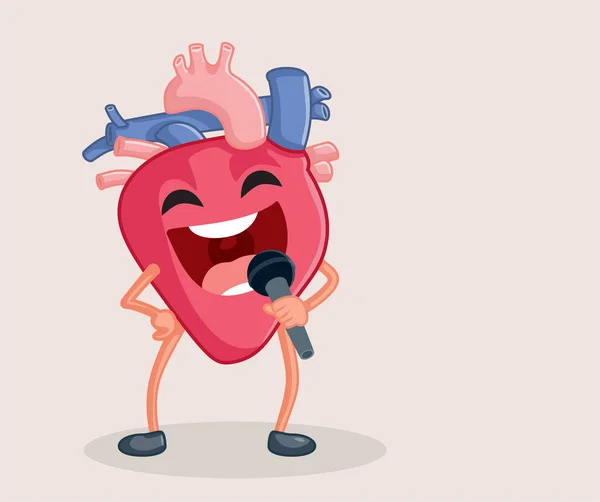Herz Mit Mikrofon Spricht Laut Vektor Cartoon Illustration — Stockvektor