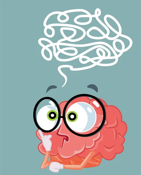 Puzzled Brain Thinking Hard Vector Cartoon Illustratie — Stockvector