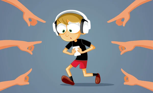 Folk Pekar Pojke Som Håller Smartphone Och Lyssnar Musik — Stock vektor