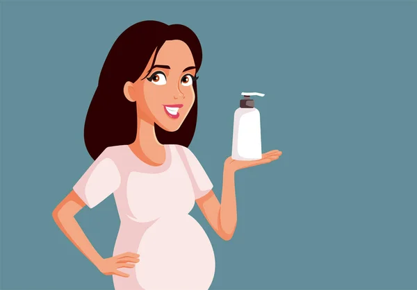 Zwangere Vrouw Met Een Body Lotion Fles Vector Illustratie — Stockvector