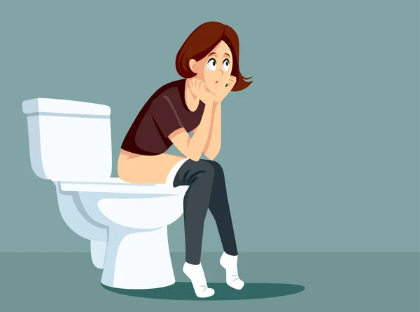 Femme Ennuyée Assise Sur Les Toilettes Illustration Dessin Animé Vectoriel — Image vectorielle