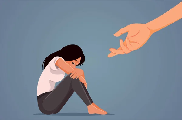 Depressed Woman Being Offered Helping Have Vector Concept Illustration — Stockový vektor